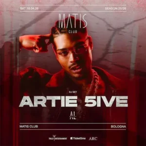 Artie 5ive al Matis Bologna 18 aprile 2026.  Tavoli