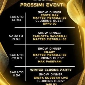 Show Dinner al Living Disco 21 marzo 2026. Ticket Tavoli