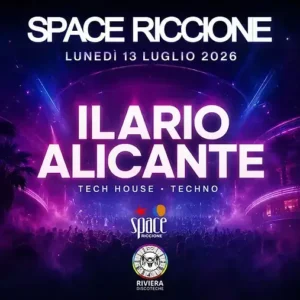 Ilario Alicante al Space Riccione 13 luglio 2026.  Tavoli