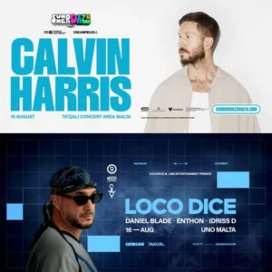 SummerDaze Calvin Harris + Loco Dice al Uno Malta 15 agosto 2026. Ticket