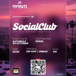Socialclub al Coconuts 03 ottobre 2026. Ticket