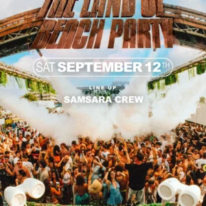 The land of the Beach Party al Samsara Riccione 12 settembre 2026.  Tavoli